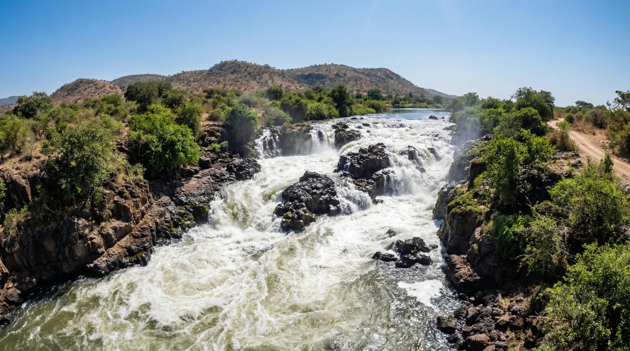 Water flowing over a series of rapids